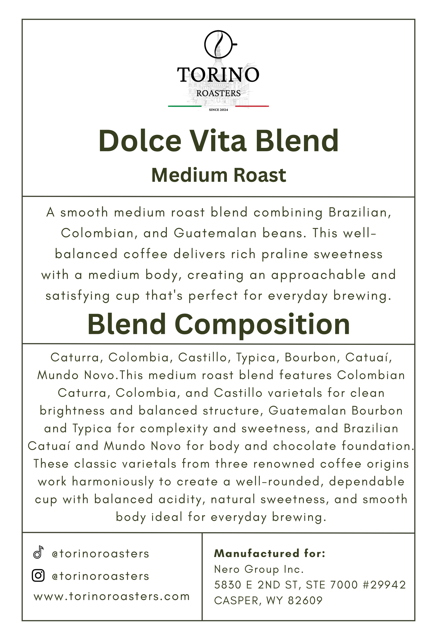Dolce Vita Blend - Medium roast