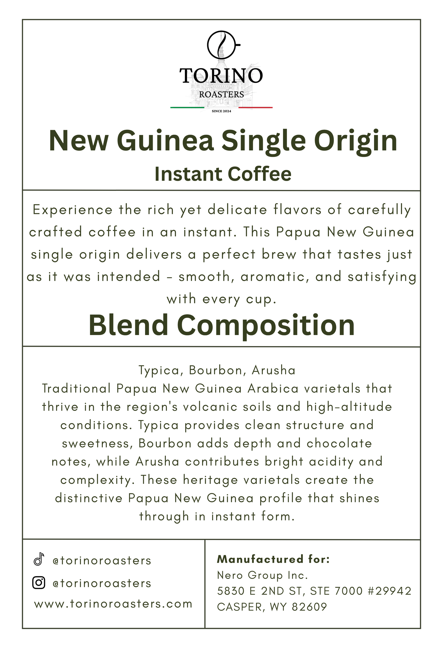 New Guinea Single Origin Instant Coffee - Medium Roast
